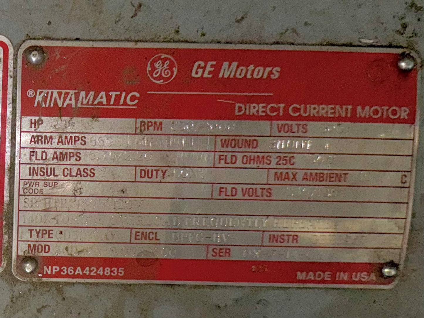 General Electric DC Motor 250 HP