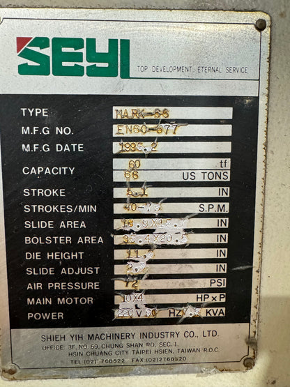 Seyi 66 Ton Gap Frame Press